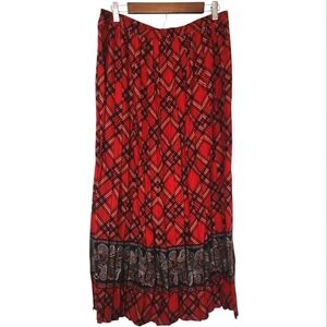 🎄 Vintage red tartan plaid holiday pleated paisley maxi skirt